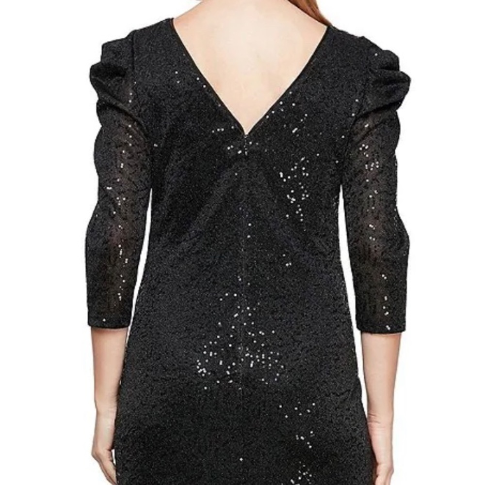 SLNY Black Formal Dress Sz 10, 12, 14W, 16,18 Black Shoulder Long Sleeves Sequin - Picture 7 of 7